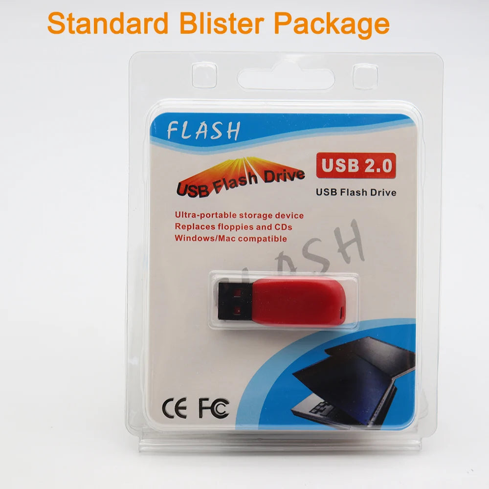 Red 2GB USB flash drive from BackupMyFilesNow.com, compact plastic memory stick with custom logo options and multiple storage sizes.