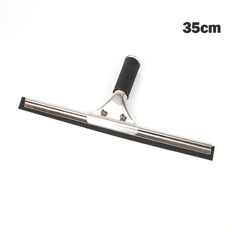 Stainless steel squeegee for shower and car glass, 25cm, 35cm, or 45cm, with rubber blade for streak-free cleaning.
