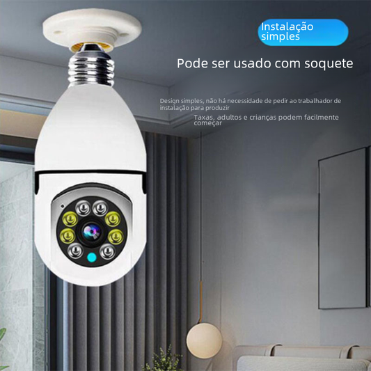 Wireless WiFi security camera with E27 socket, 200W, dual-light source, 2MP resolution, dual-frequency, suitable for home or office security.