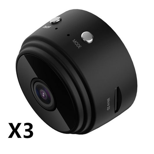 Two black security cameras from BackupMyFilesNow.com, mounted for home or business surveillance.