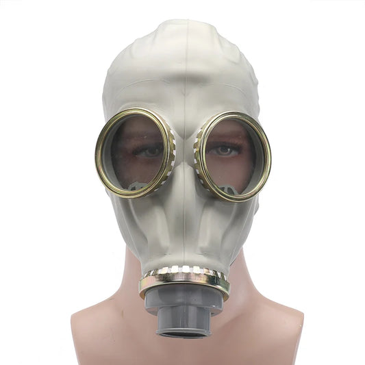 Industrial safety full face gas mask with filters, chemical breathing mask, paint dust respirator, and connecting pipe for workplace safety.