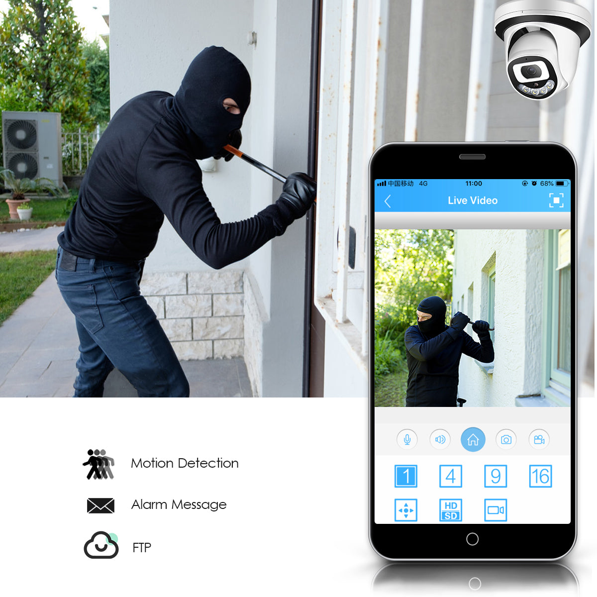 BackupMyFilesNow.com dual optical 4MP IP security camera with 3.6mm lens, designed for high-resolution surveillance.
