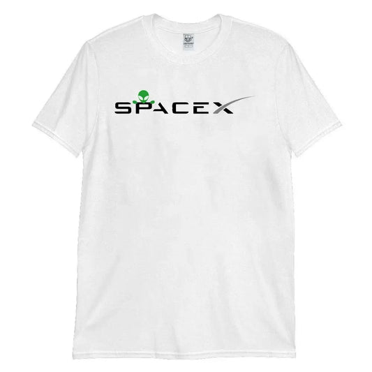 Black men's SpaceX 2025 T-shirt featuring aliens, space exploration theme, high-quality cotton, Mars and Roswell science design.