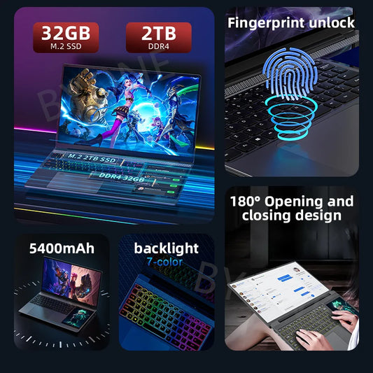 BYONE BY156 dual-screen 15.6" IPS and 7" touchscreen laptop with 32GB DDR4, 2TB SSD, Intel N100, Windows 11, for versatile computing.