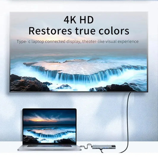 BackupMyFilesNow.com 8-in-1 USB C Hub with 4K HDMI, RJ45, SD/TF card reader, and PD fast charging for MacBook and laptops.