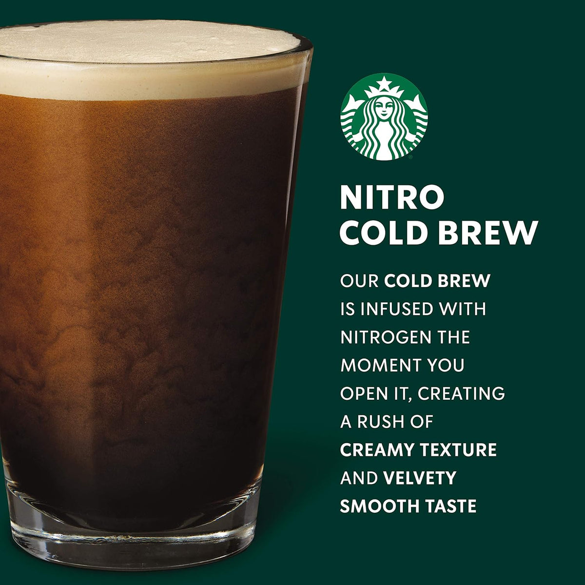 Eight 9.6 fl oz cans of Starbucks unsweetened Nitro Cold Brew coffee in a pack, ready for iced coffee or cold brew.