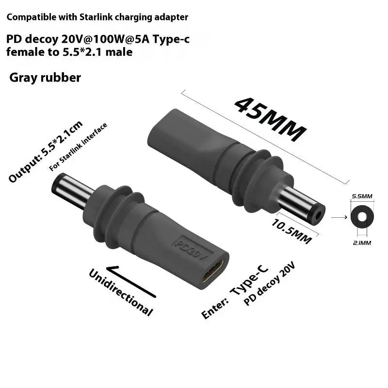 Starlink Mini GEN3 PD 100W USB-C Female to DC5521 Male connector for power adapters, by BACKUPMYFILESNOW.COM®.