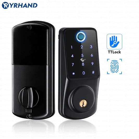 Smart WiFi fingerprint digital lock by TTlock, electronic portable deadbolt security lock with Tuya connectivity, secure home access.