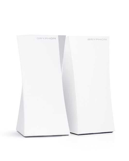 Gryphon Tower Super-Fast Mesh WiFi Router 2-Pack with advanced security, parental controls, tri-band, 3 Gbps, full home coverage.