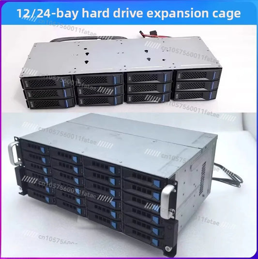 12-bay 3.5-inch hot-swappable hard drive cage for SAS/SATA storage expansion, compatible with 12Gb drives.