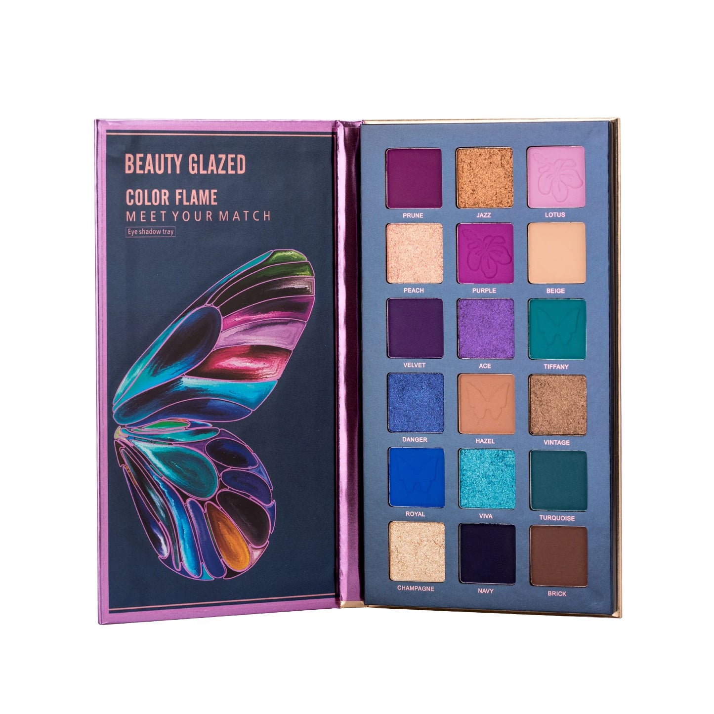 Beauty Glazed Butterfly eyeshadow palette with 18 highly pigmented matte and shimmer shades for easy blending and eye makeup looks.