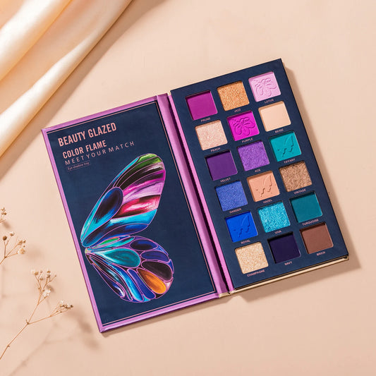 Beauty Glazed Butterfly eyeshadow palette with 18 highly pigmented matte and shimmer shades for eye makeup.