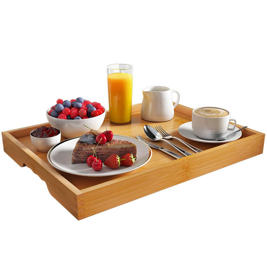 Artmeer bamboo breakfast serving tray from BackupMyFilesNow.com, portable tray with handles, ideal for dinners, parties, and snacks.