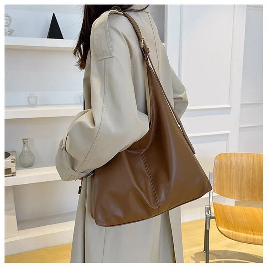 Beige HOMEFISH tote bag with shoulder straps, retro design, large size, and simple style for women.