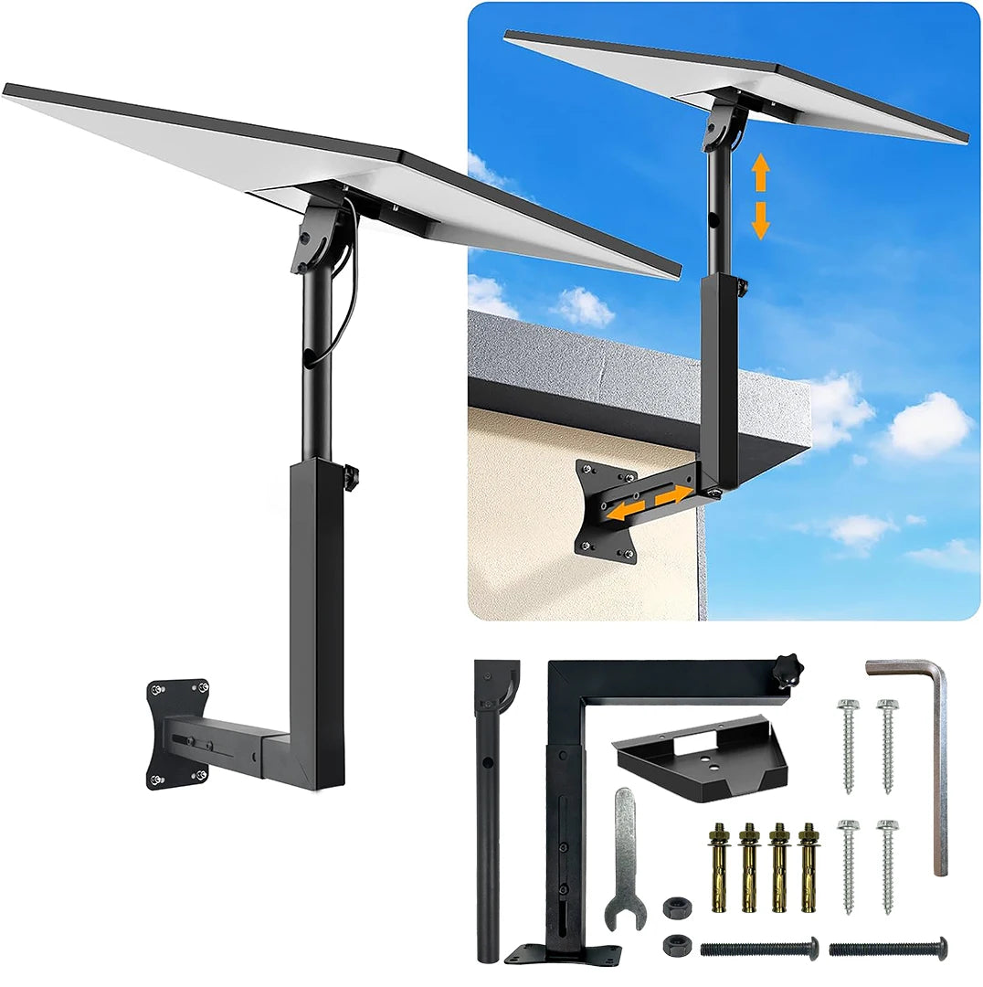 Black 16-inch Starlink Gen 3 adjustable wall mount support arm, rustproof and weatherproof for concrete or wood walls.