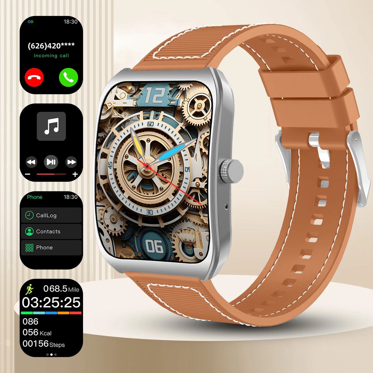 Black 2025 new smart watch with 1.85-inch curved screen, heart rate, sleep monitoring, wireless call and music control for men.