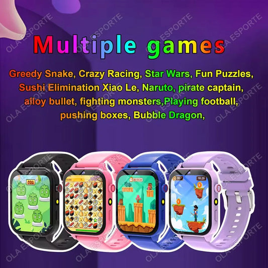 Black 2025 smart watch for children with HD touch screen, camera, 18 games, sleep monitor, alarm clock, calculator, suitable for boys and girls.