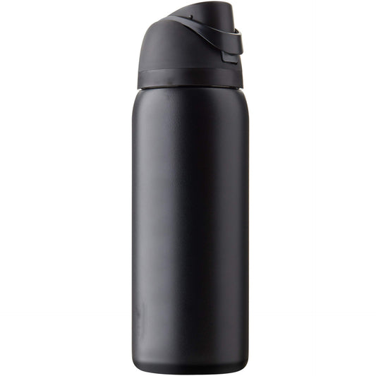 Black 24oz stainless steel vacuum cup tumbler with a sleek design, ideal for hot or cold beverages.