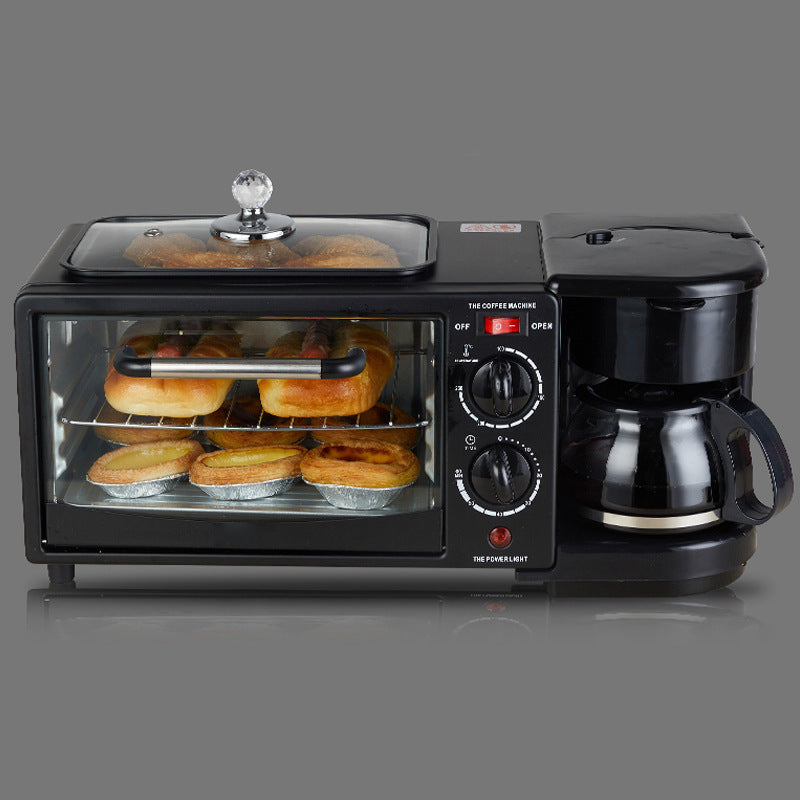 Black 3-in-1 breakfast machine with coffee maker and toaster from BACKUPMYFILESNOW.COM®. Compact kitchen appliance for breakfast prep