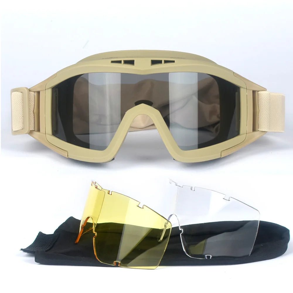 BackupMyFileSNOW® 2026 Airsoft Tactical Goggles with 3 lenses, windproof and dustproof motorcycle and mountaineering safety glasses