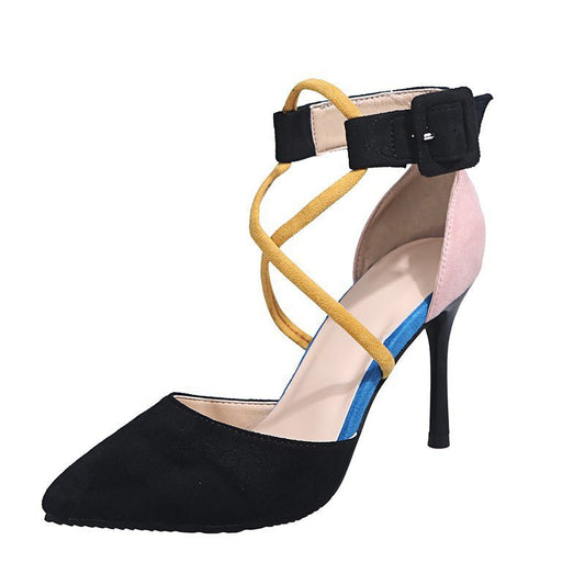 Backupmyfilesnow.com® summer pointed toe cross strap women's sandals on a model, showcasing stylish open-toe design and ankle straps
