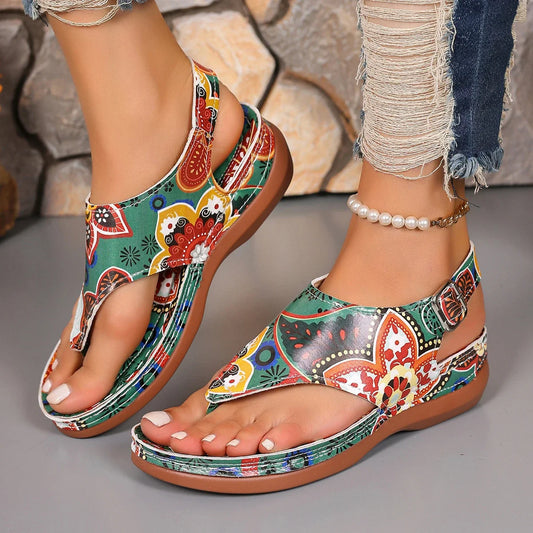 Women's summer wedge sandals in mixed colors, casual outdoor beach shoes with large size options, stylish and comfortable.