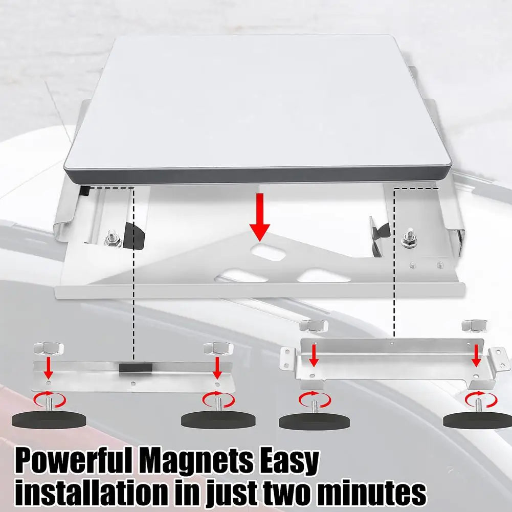 Black Starlink Mini roof magnetic mounting bracket kit for RV and vehicle with handle, designed for secure roof rack installation.