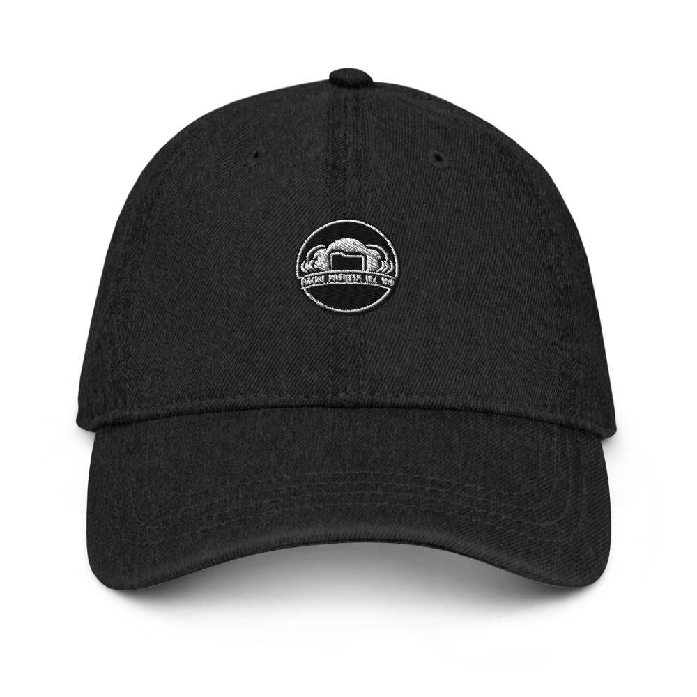 Black denim Otto Cap hat with adjustable one-size fit, featuring a classic design and visible stitching.