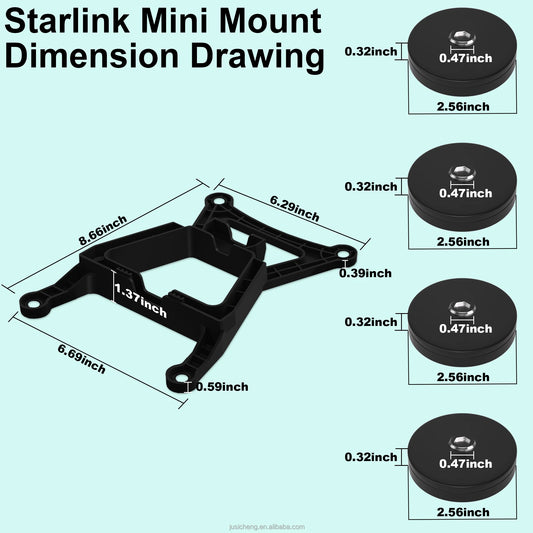 Black portable magnetic car mount for Starlink Mini and Mini X, made of durable ABS material, ideal for camping and travel.