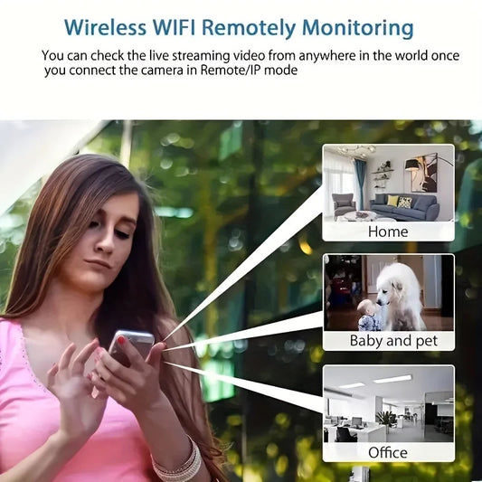 Black smart home security camera with night vision, motion detection, and wireless remote monitoring for video surveillance.