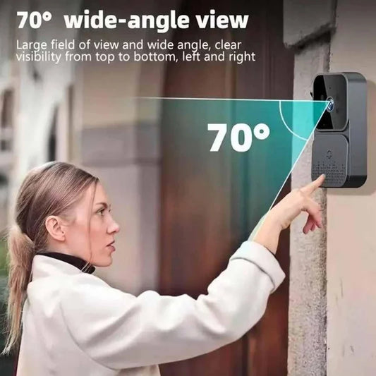 Black Smart WiFi 2.4G wireless doorbell with video intercom, night vision, and 4.3-inch HD screen for home security.