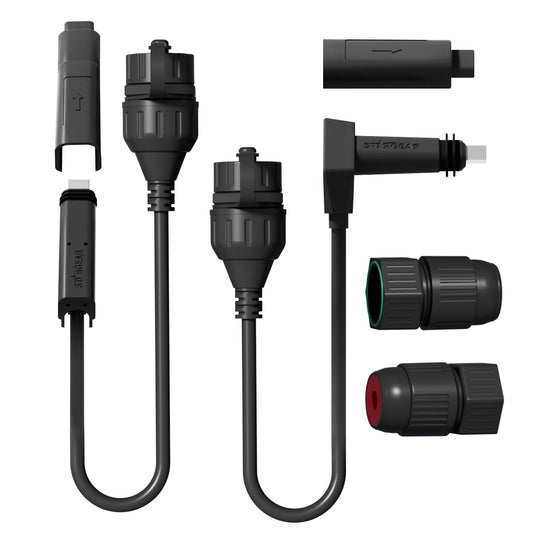 Two waterproof BACKUPMYFILESNOW.COM StarGear Ethernet adapters for Starlink Gen 2, SPX to RJ45 couplers, for cable extension and repair.