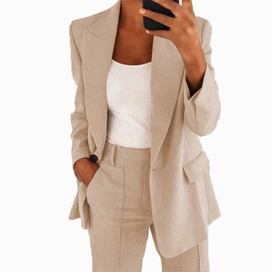 Women's black slim fit lapel cardigan by BackupMyFilesNow.com, perfect for business and daily wear, shown on a model.