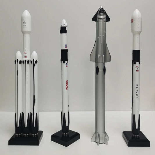 SpaceX Starship Falcon 9 FH Block 5 and Starlink Super Heavy space rocket model, detailed miniature of SpaceX launch vehicles