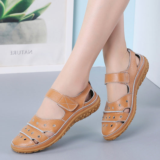 Blue women's summer leather hollow sandals from BackupMyFilesNow.com, featuring breathable comfort and stylish open design.