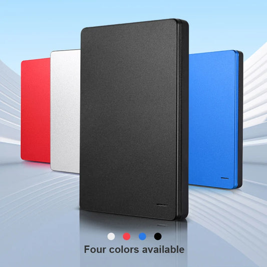Blue 500GB portable external HDD with USB 3.0, metal design, used for laptops, PCs, MacBooks, PS4, and PS5.