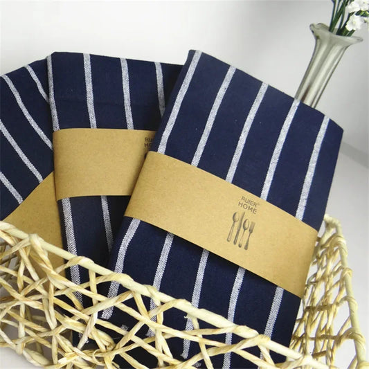 Blue striped plaid cotton kitchen tea towel, 40x60cm, ideal for dish cleaning, home decor, and table settings.