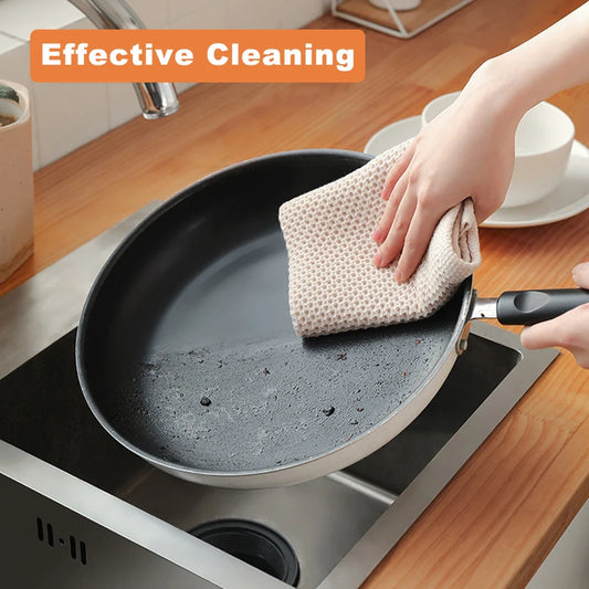 Blue cotton kitchen dishcloths set with honeycomb pattern, soft, absorbent, breathable face wash towels, household cleaning cloths