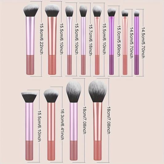 12-piece BackupMyFilesNow.com full makeup brush set with angled, teardrop blenders and powder puff, professional nylon application tools.