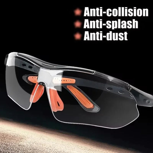 Grey cycling goggles by BACKUPMYFILESNOW.COM® with vented design, windproof and sandproof outdoor safety glasses for lab and riding.
