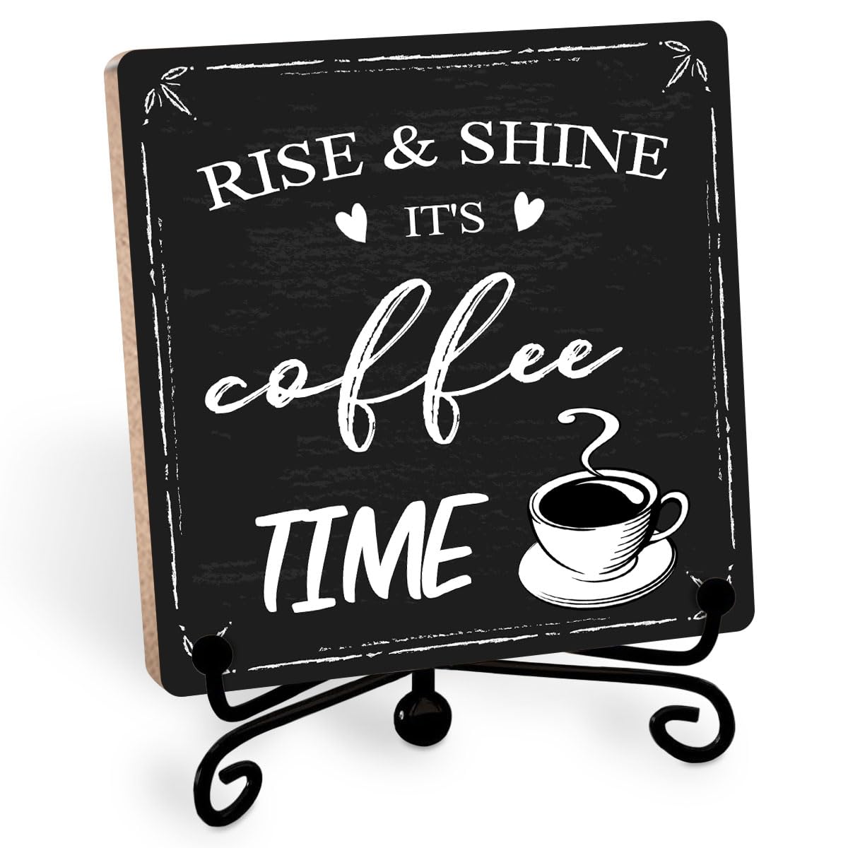 Funny coffee decor sign with coffee lover quotes, ideal for coffee bar, desk, or cubicle decoration in a stylish coffee shop setting.