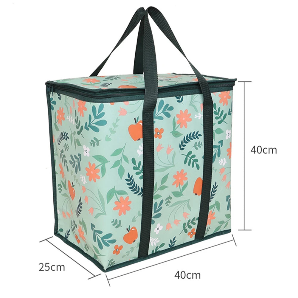 Colorful floral insulated reusable grocery bag by BackupMyFilesNow.com, collapsible cooler for groceries, large capacity, heavy-duty design.