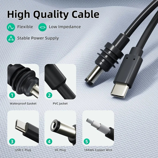 Starlink Mini 2m waterproof DC power Type-C replacement cable with outdoor barrel jack for outdoor Starlink Mini setups.