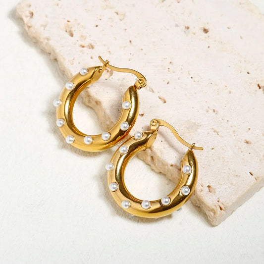 Luxury shiny zircon hoop earrings for women, gold stainless steel geometric circle earrings, trendy trendy jewelry by BackupMyFilesNow.com