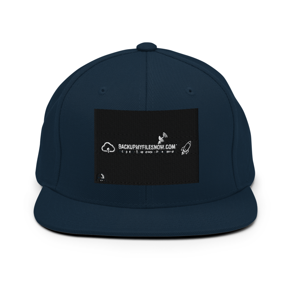 Dark navy Yupoong 6089M classic snapback cap with structured crown and flat brim, featuring adjustable snap closure.