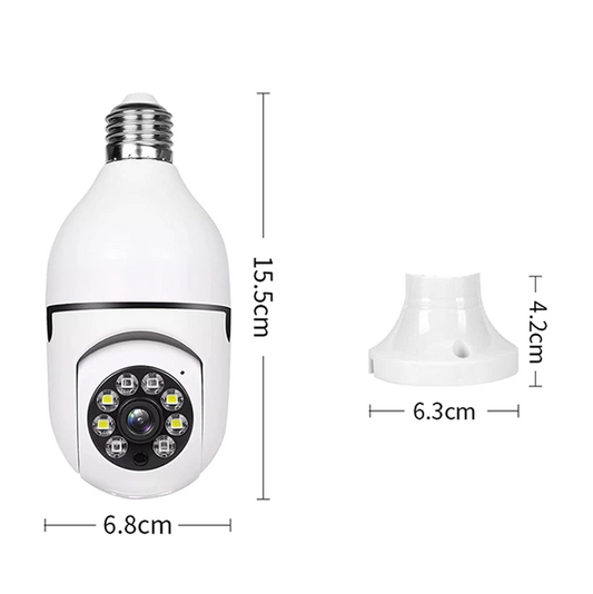 Wireless 360° 1080P IP E27 light bulb camera with Wi-Fi, IR night vision, ideal for smart home security.