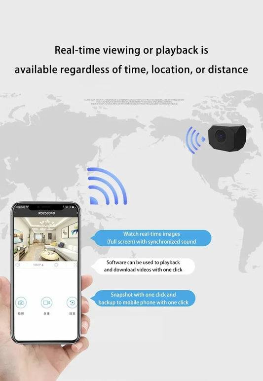 4K HD WiFi security camera for home, compact indoor IP surveillance with app remote monitoring and portable design.