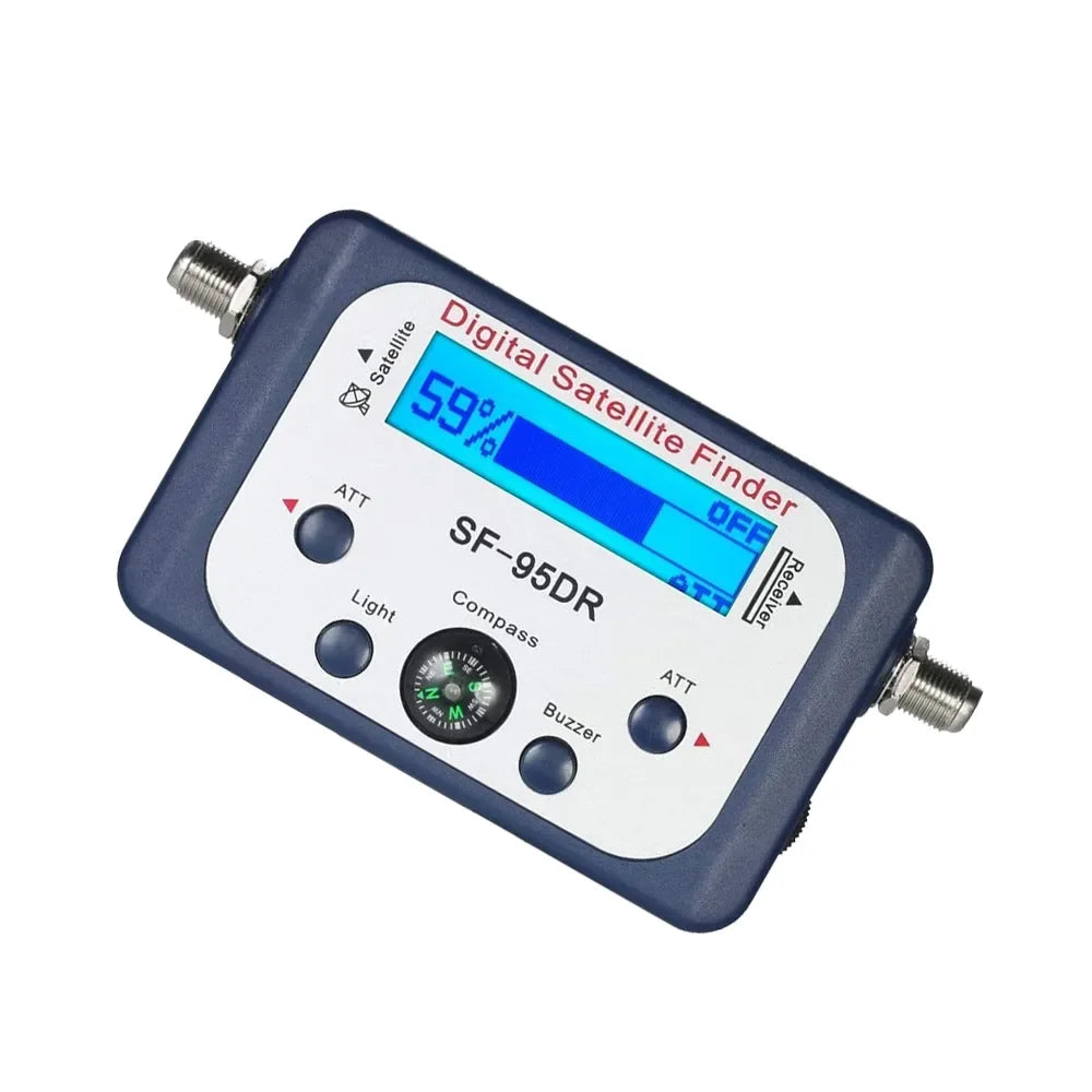 Digital satellite finder Satlink tester meter with LCD display, compass, and TV signal receiver for FTA DVB S2 satellite setup.