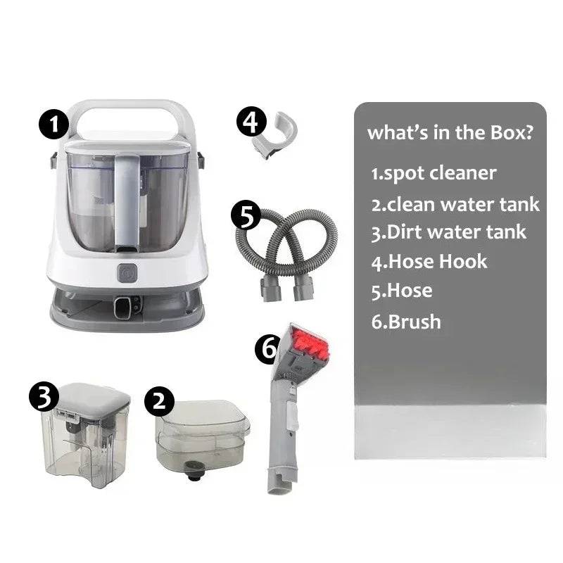Portable BACKUPMYFILESNOW® carpet cleaner machine with wet and dry vacuum and spray for home fabrics, sofas, and curtains.