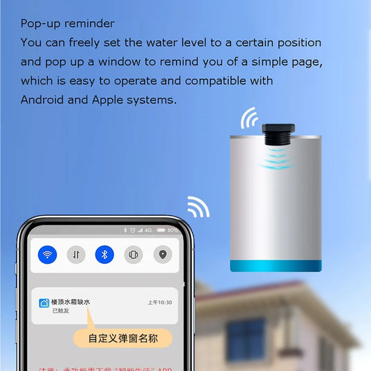 Wireless ultrasonic tank level monitor with mobile app display, compatible with BackupMyFilesNow solar energy smart life system.